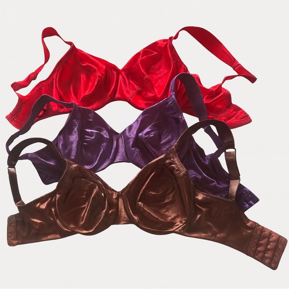 Victoria's Secret Satin Bra Trio - Red, Purple, Brown
